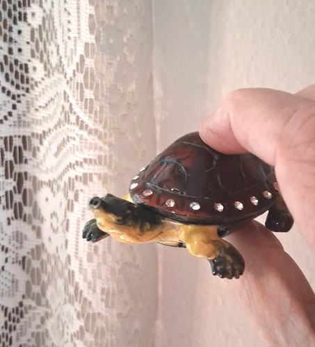 Metal brass enameled turtle - metal,